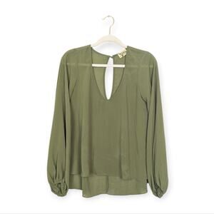 Show Me Your MuMu Blouse M Olive Green V Neck Long Sleeve Boho Relaxed